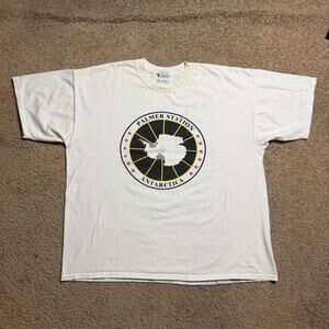 Vintage Y2K Penguins Palmer Station Antarctica T Shirt Mens sz XXL white